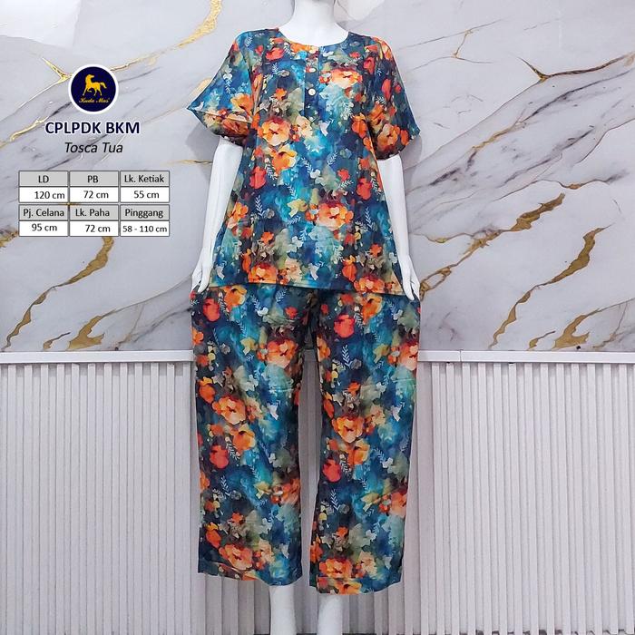Batik Kuda Mas Setelan CPLPDK | Piyama Wanita Celana Panjang Lengan Pendek 3 Kancing Depan