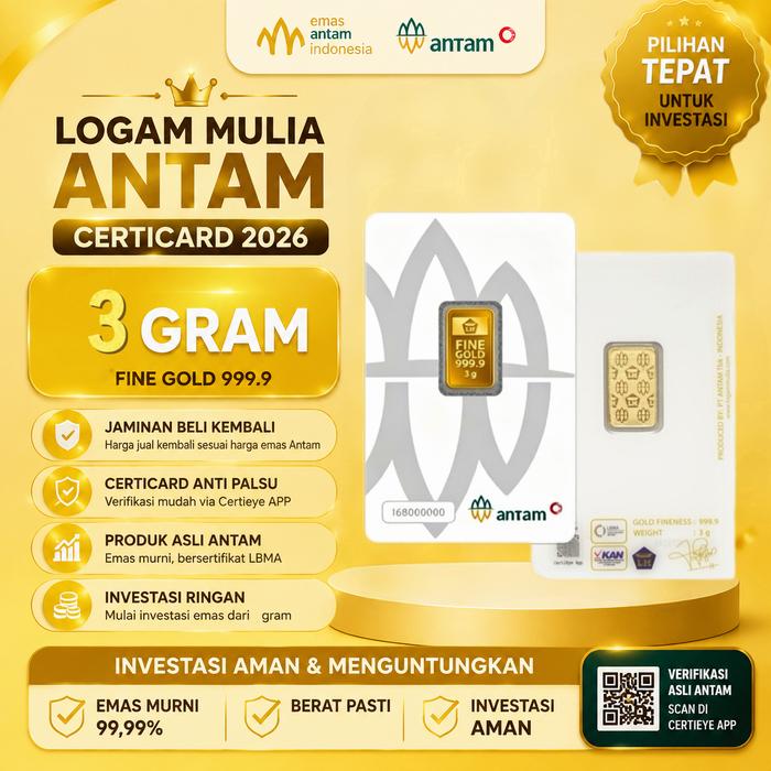 Emas Antam 3 Gram Emas Logam Mulia Antam 3 Gram LM Antam3 Gram Logam Mulia 3Gram - 2026