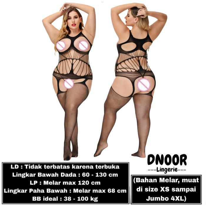 REKOMENDASI ! DNOOR LINGERIE BAJU DINAS JUMBO BIG PLUS SIZE WANITA BODYSTOCKING MODEL JARING SILANG 