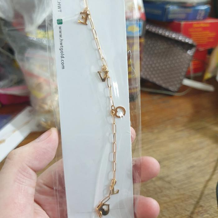 Gelang Tangan Syahnaz Paperclip Love Tulisan Hwt Emas Asli 375 8K 2 Gr