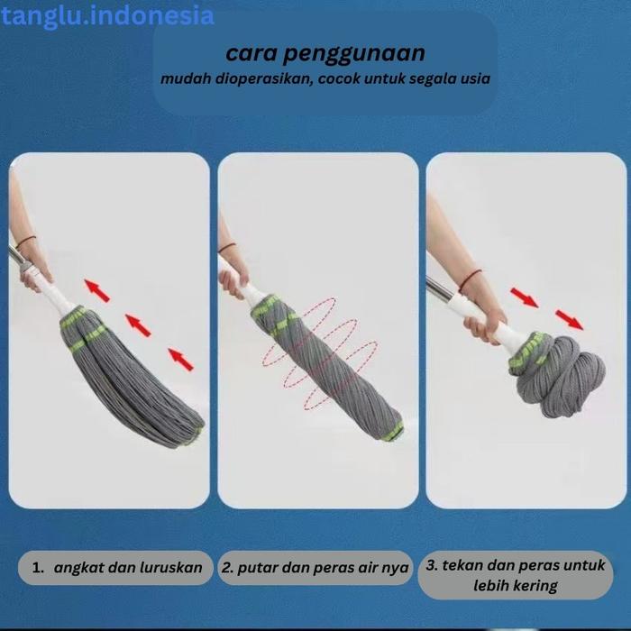 Twist Mop Alat Pel Lantai Putar Mop Pel Kain Pel Putar Pel Lantai Putar Otomatis Praktis Lantai Basa