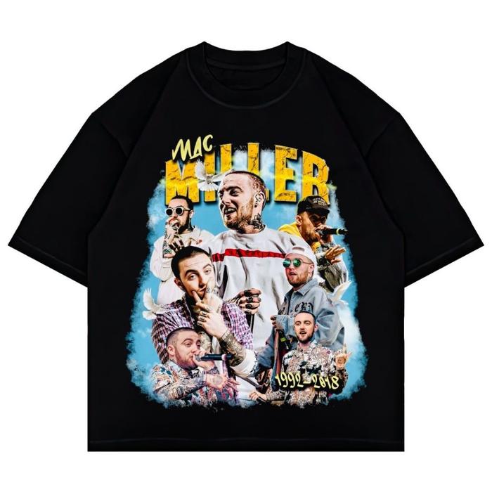 Psycho Crucify "Mac Miller" Oversized T-Shirt | Black | Kaos Oversize | Vintage | Atasan | Kaos Rapp