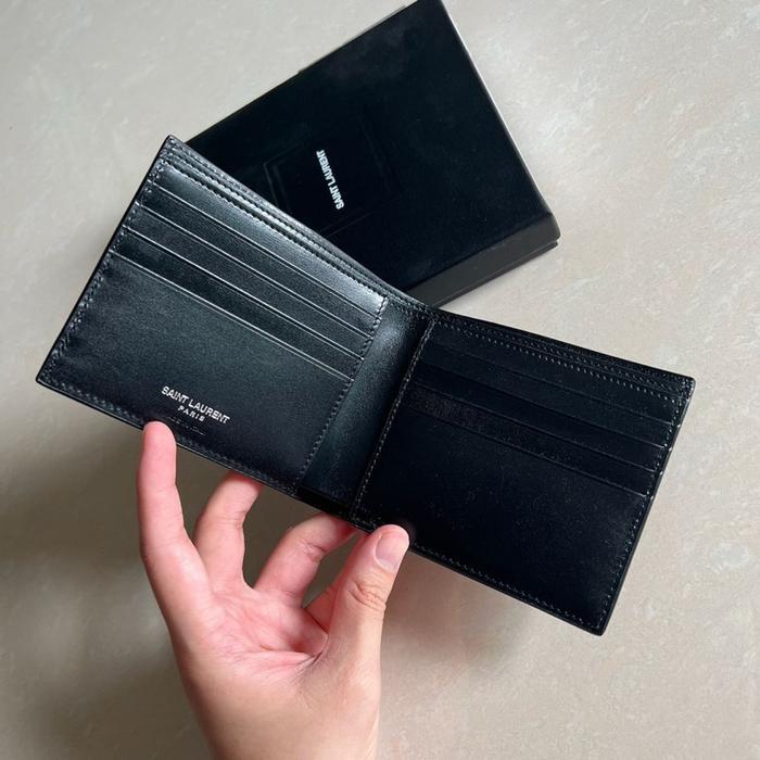 YSL BIG LOGO EAST WEST BIFOLD WALLET IN BLACK SMOOTH LEATHER