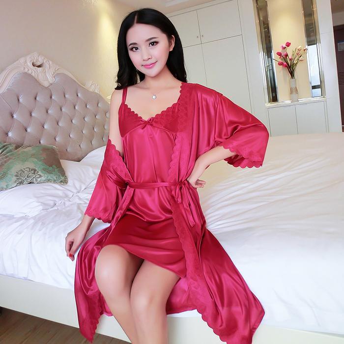 JC3002 Baju Tidur Lingerie Wanita Import Korea Classy Sexy Kimono 2in1 Free Size Tricot Satin Adem P