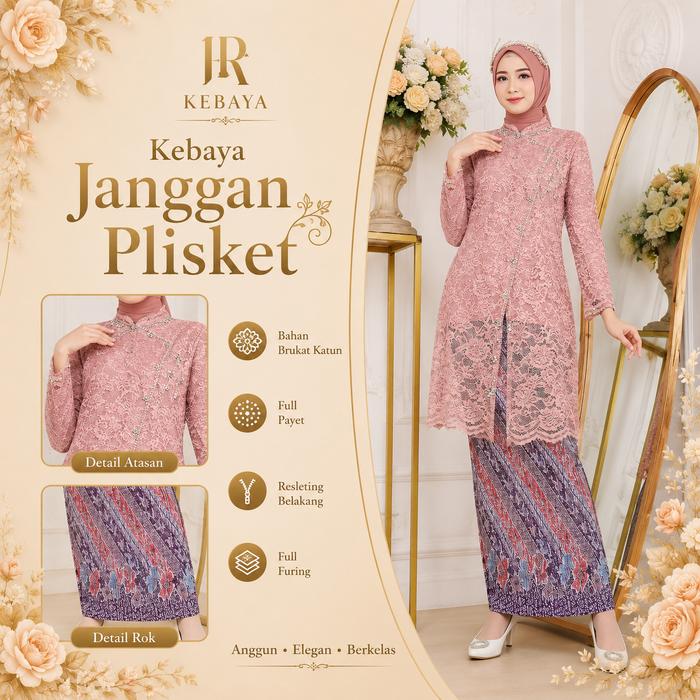 RR KEBAYA Setelan Kebaya Janggan Modern Brokat Terbaru Lamaran Wanita Dress Bahan Brukat Cord Diamon