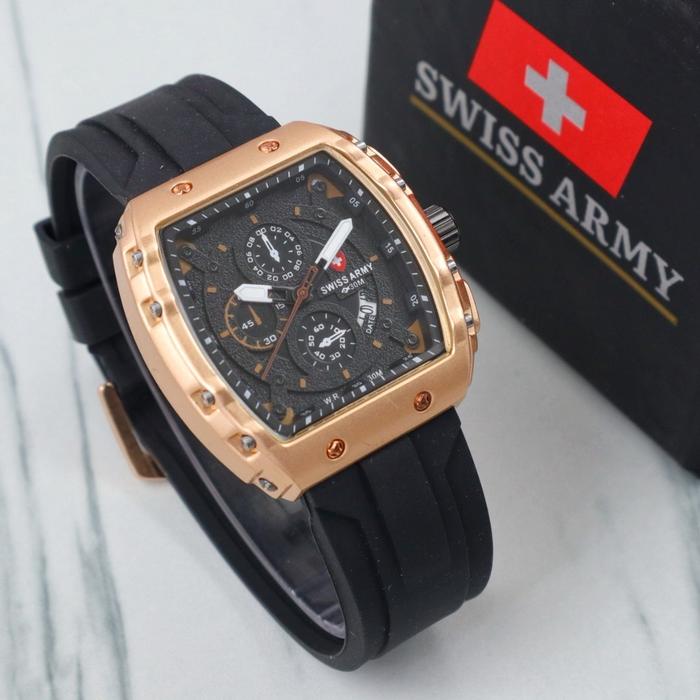 JAM TANGAN PRIA SWISS ARMY WATER RESISTANT TALI KARET INCLUDE BOX & BATRAI CADANGAN