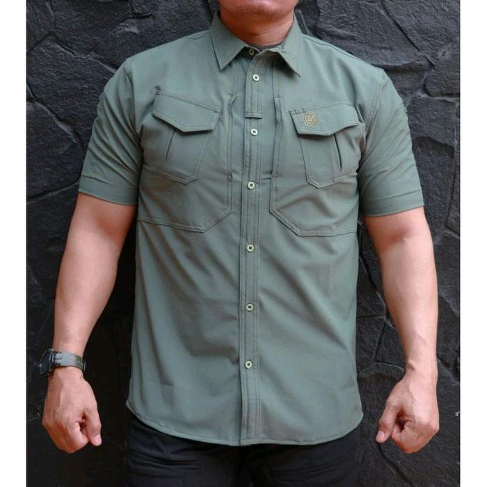 Kemeja Tactical Paspampres Model Saku Miring Katun Stretch Quick n Dry - - Pria, Casual, Kaos, Baju,
