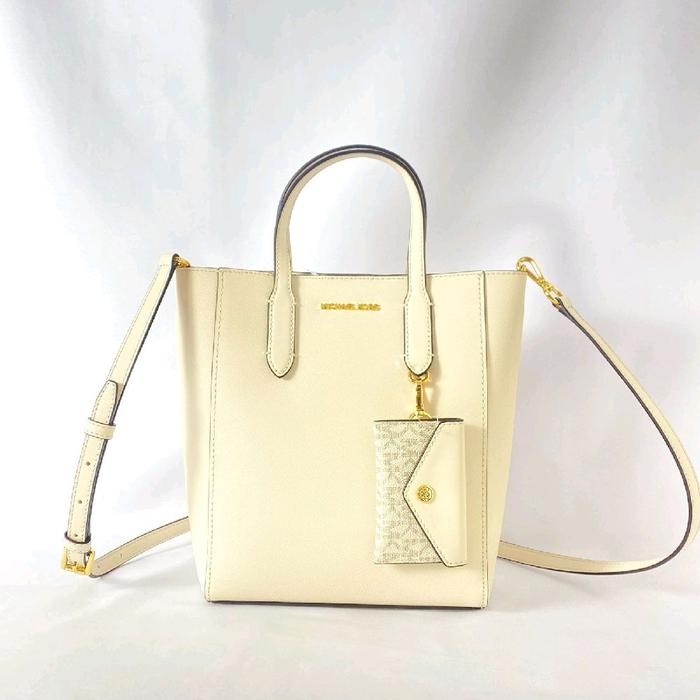 tas wanita mk vincent small tote card attach light cream vj