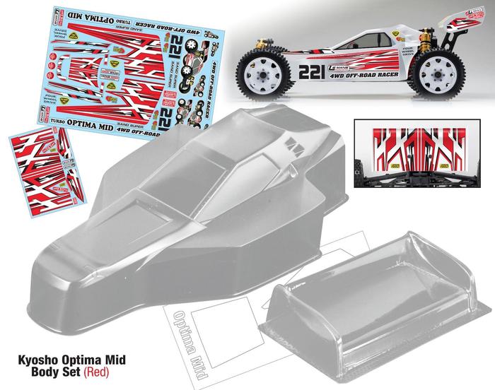 Kyosho 1/10 Optima Set Mobil Mid Body/Sayap dengan Aksesori Stiker PC