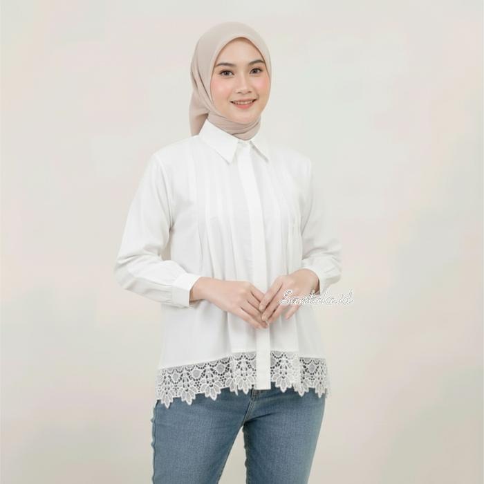 Jema Basic Blouse Atasan Wanita Bahan Halus Lembut Dengan Detail Brukat Import Elegan LD Allsize 105