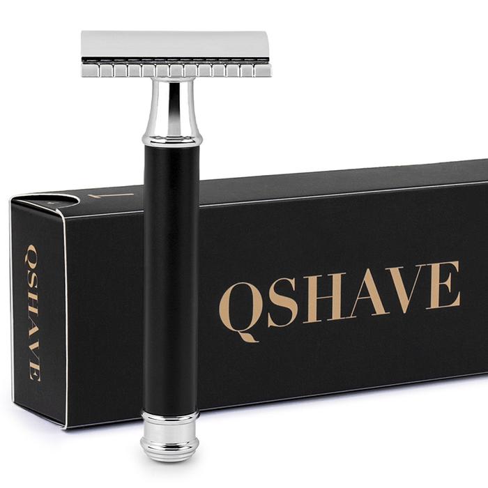 Qshave Men Manual Shaving Razor Classic Safety Razor Black Handle