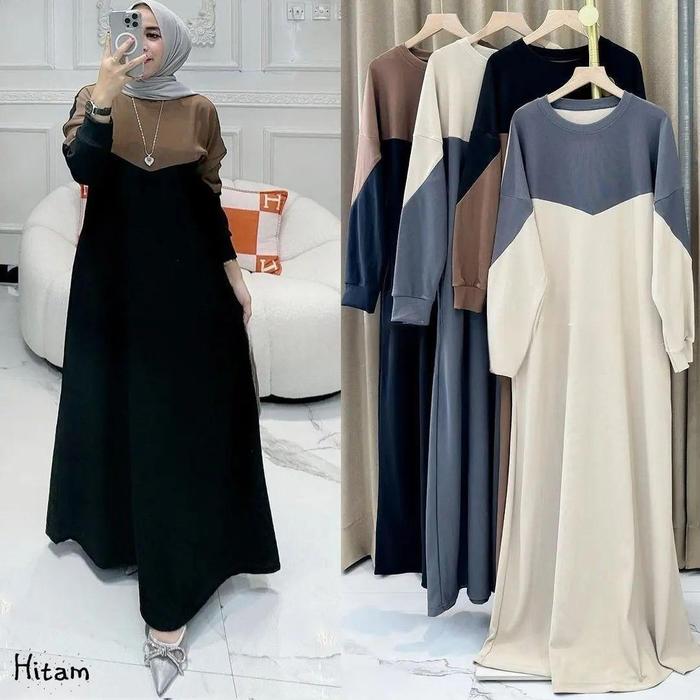𝔸.𝕀  Wilona dress maksi dress panjang populer L XL XXL gamis muslim caramel knit baju muslimah kekin