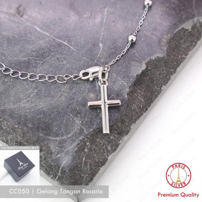 Gelang Rosario Perak Asli Silver 925 Lapis Emas Putih Katolik Yesus Bunda Maria Anti Karat Tidak Ale