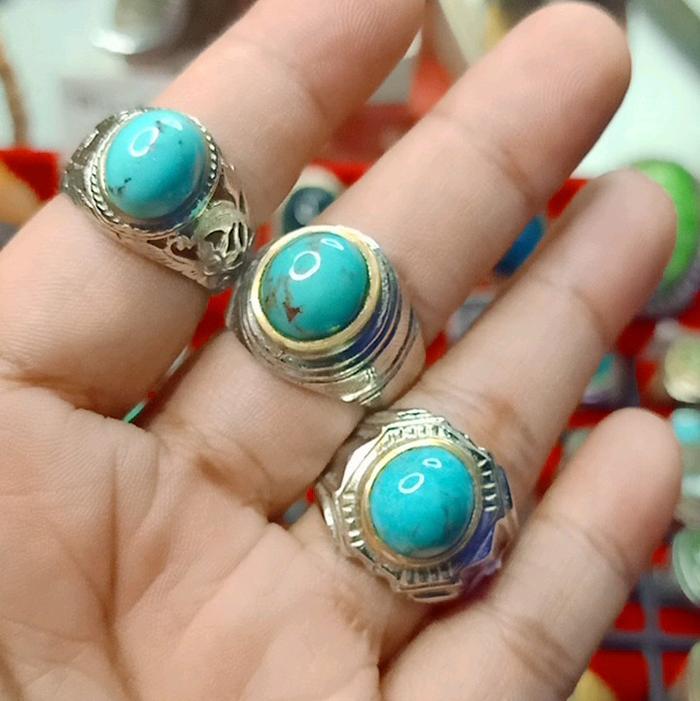 batu akik pirus Persia semi polos ring alpaka