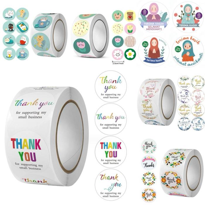 500pcs Sticker Thank You Roll Stiker Bulat Label Terima Kasih Ucapan Packing Makanan