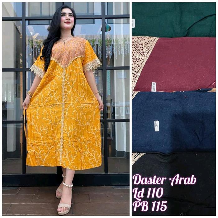 Daster Arab Renda Motif Akar - Busui, Bumil, Rayon, Katun, Dewasa - Dress, Pendek, Kancing, Wanita, 