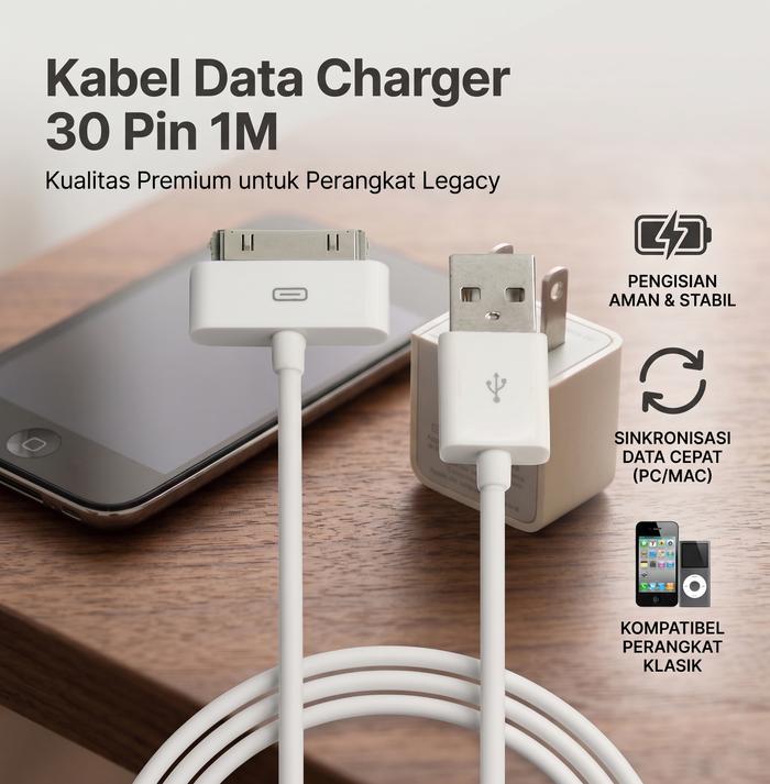 Apple Kabel Data Charger 30 Pin Multifungsi for iPhone iPad iPod 1M - S-IPAD