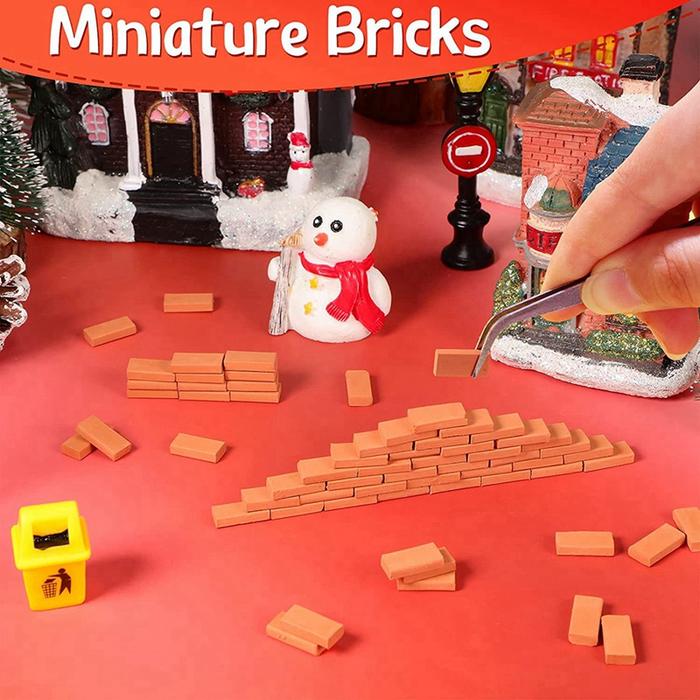 300 Buah Model Bata Dinding Merah Mini Set Bangunan Bata Miniatur