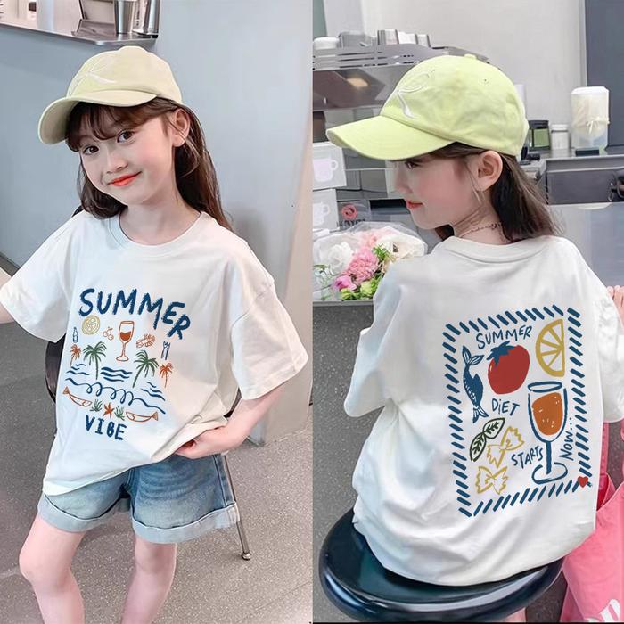 Little Orbit Atasan Baju Kaos Anak Laki Laki & Perempuan Lengan Pendek Motif Summer Vibe Ilustrasi P
