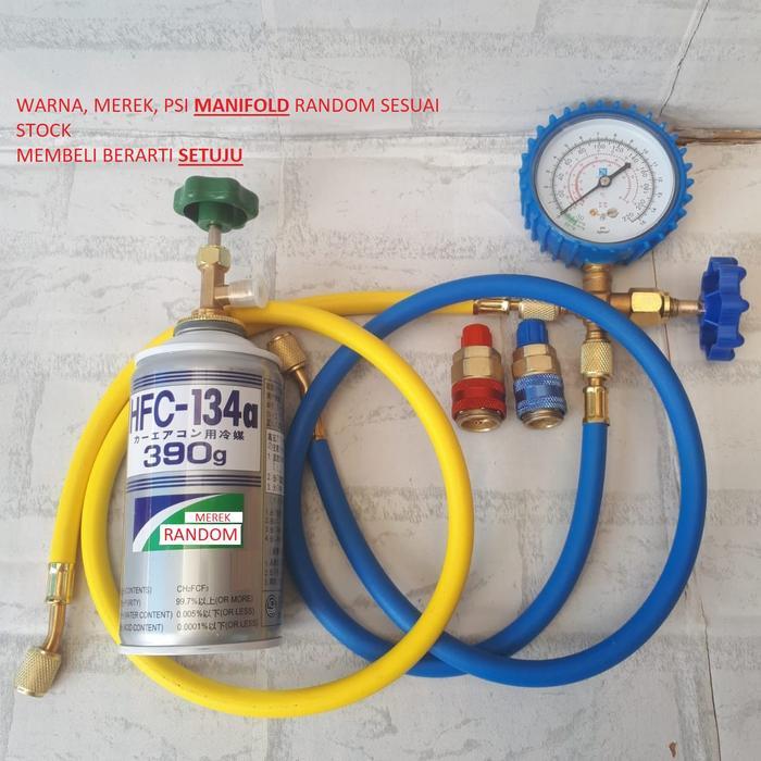 Promo Paket lengkap alat Isi ulang / tambah Freon Ac Mobil R134a / 134a kran selang freon kaleng sin