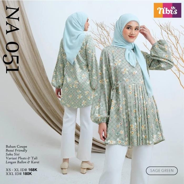 Nibras Tunik Wanita NA 051 Bahan Coupe Atasan Wanita dengan Detail Ballon & Karet Sesi Sisi