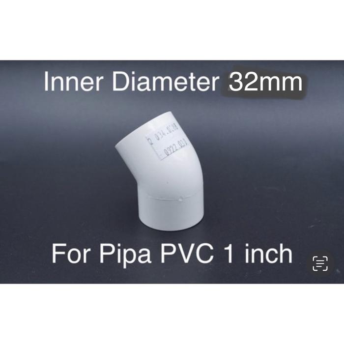 White Kenie Keni Knie Knee 45 Derajat Elbow Sudut Inner Diameter 32mm for 1 Inch Pipa PVC Fitting 45