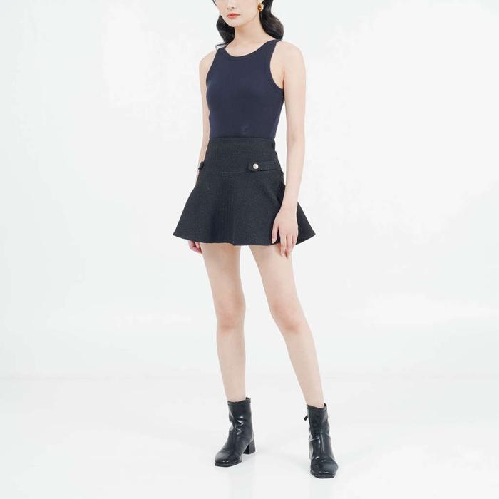 TERJAMIN Enzy Storia X This Is April Rok Mini Wanita Casual ES Elaine Tweed Skirt Black & White