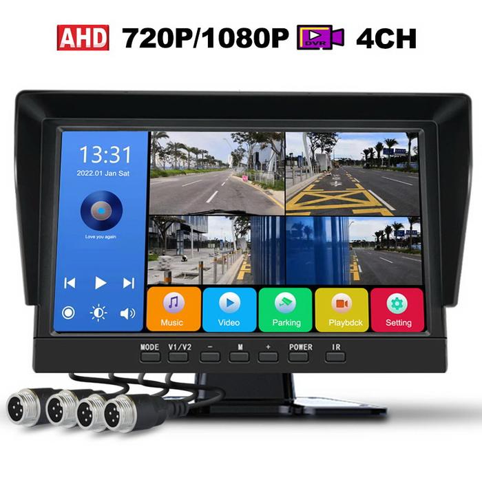 10.1 Inci 4 Saluran Perpecahan Layar IPS 1080/720P Monitor Perekam