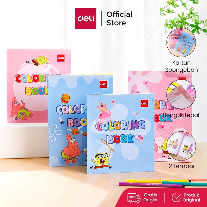 Deli Buku Mewarnai / Painting Book Spongebob 12 Lembar Kertas Tebal EN05X