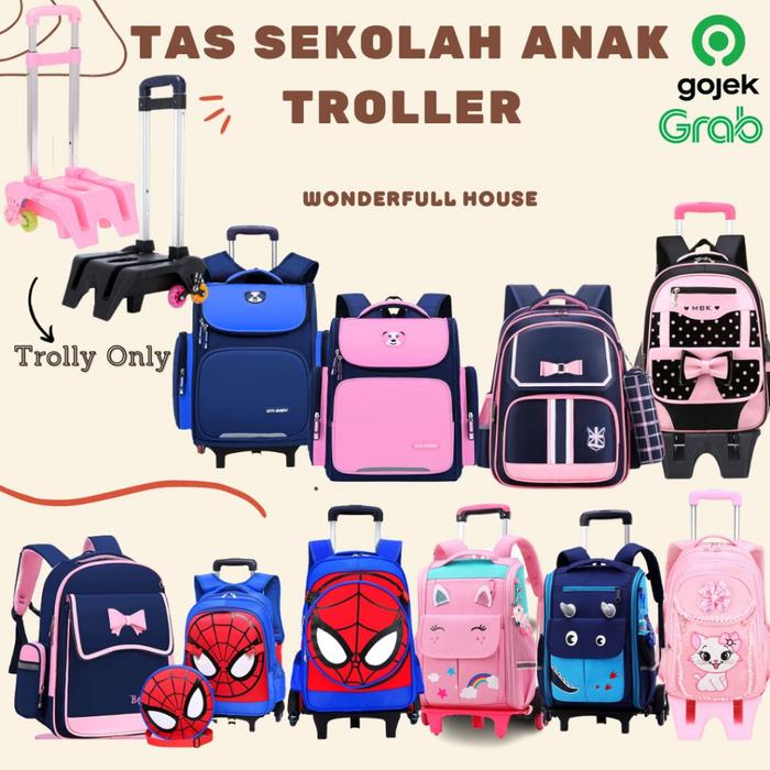 Tas Ransel Anak Trolley Karakter Tas Troli Anak Sekolah Dorong Koper Tas Sekolah Troller Anak Peremp