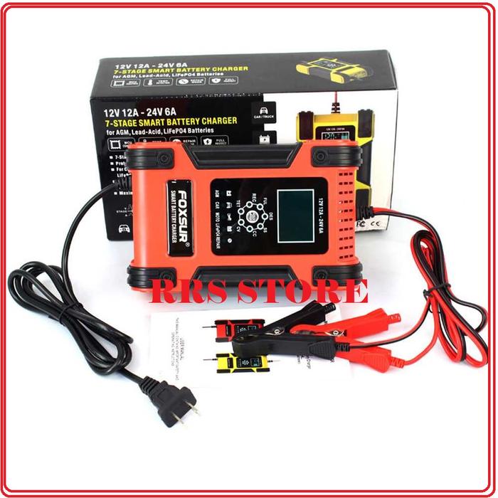Foxsur Charger Aki Kendaraan 150W 12-24V 12A 200Ah with LCD - FBC122412D Cas Aki ACCU Otomatis CASAN