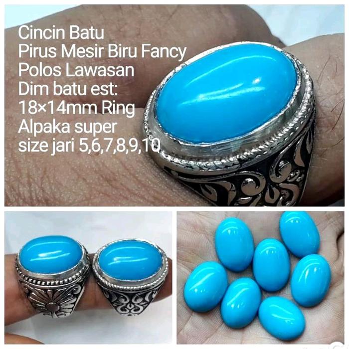 CINCIN BATU PIRUS MESIR BIRU FANCY POLOS NATURAL ALAM DIM BATU 18×13×8MM