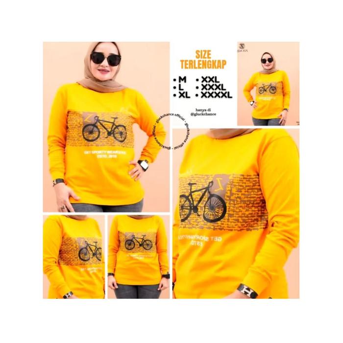 Kaos Wanita Zolaqu Original Lengan Panjang Jumbo Oversize Tshirt Kuning Sepeda 2025