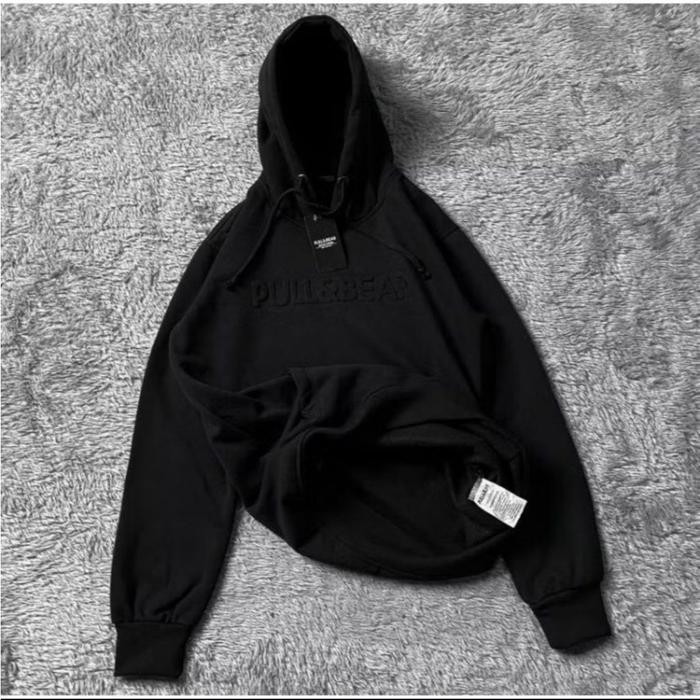 { Free Paper Bag } Hoodie Sweater Pull & Bear Emboss 3D Font Timbul PUTIH Full Lebel Dan Hantag Term