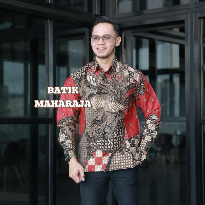BATARA MERAH Kemeja Batik Pria perpaduan 4 warna Merah, Cream, Mocca dan Hitam berkesan MEWAH dan EL