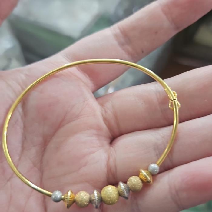 BANGLE GELANG OVAL PENTOL BOLA PASIR ROSE GOLD EMAS ASLI 700 70% UBS