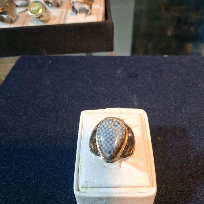 fosil / jipen sisik ular ring perak custom