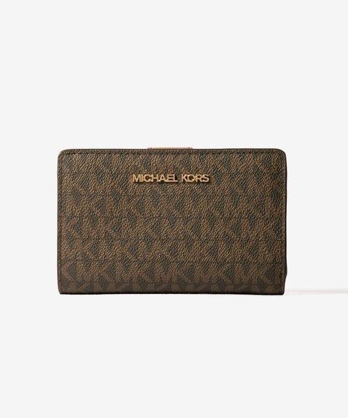 Dompet Wanita Branded MK Jet Set Medium Logo Bifold Wallet - Brown