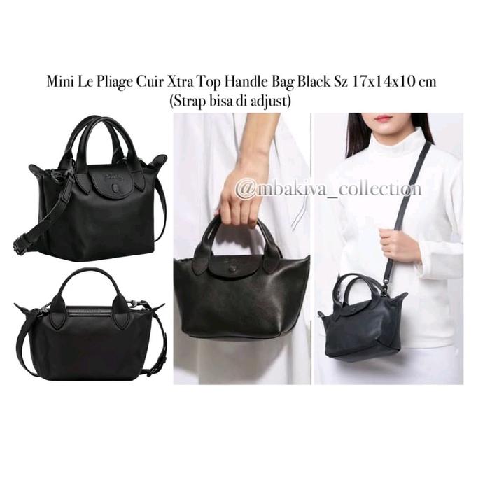 Mini Le Pliage Cuir Xtra Top Handle Bag Black