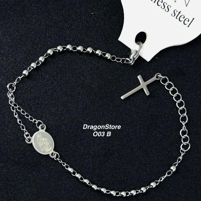 DS O03 Gelang Salib ROSARIO Titanium Salib Mini Stainless Stell Desain Minimalis cocok untuk kado wa