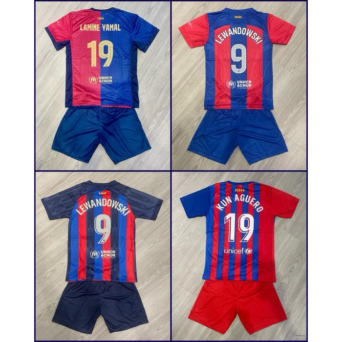 Setelan Jersey Bola Anak Printing Lamine Yamal Robert Lewandowski Kun Aguero - Baju Bola FC Lewandow