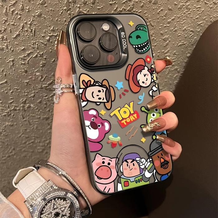 Case iPhone 2024 Casing Lembut Alien Kartun Toy Story Buzz Lightyear Beruang Stroberi Lucu Lensa Lo