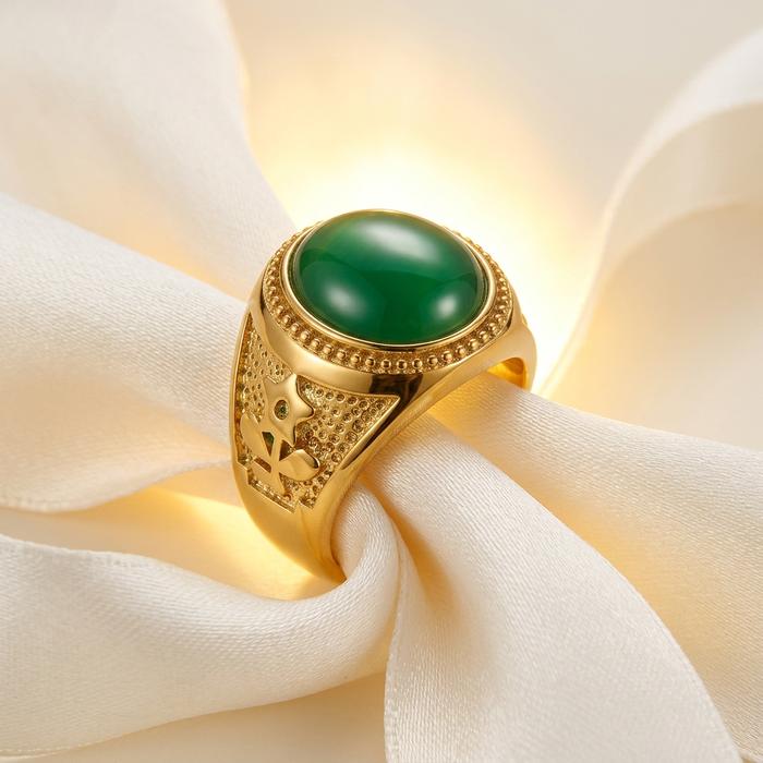 Cincin Pria Emas Pasir Vietnam Murah Adjustable Batu Hijau Anti Karat Anti Luntur - MBJ9-1