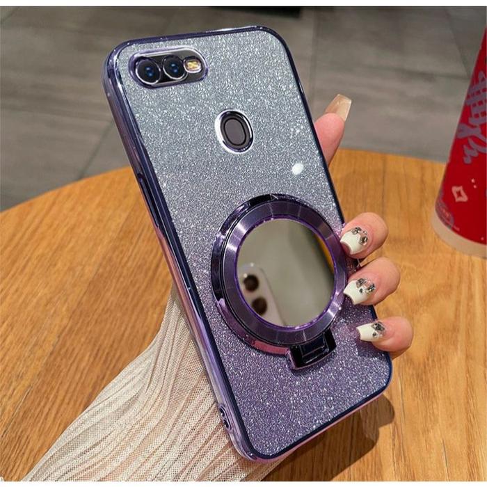Case OPPO A5s A7 F9 A12 A38 A18  A57 4G A77s Luxury Gliter Premium Murah TPU Ring Holder Mirror