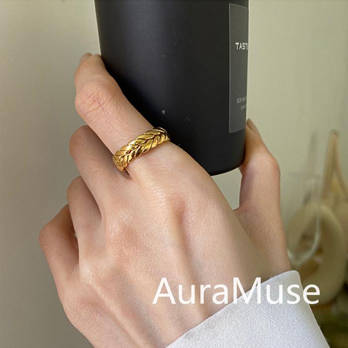 [AuraMuse] Cincin Daun Gandum Pintal Emas Buka Klasik Elegan Mewah Cantik Modis Casual A346