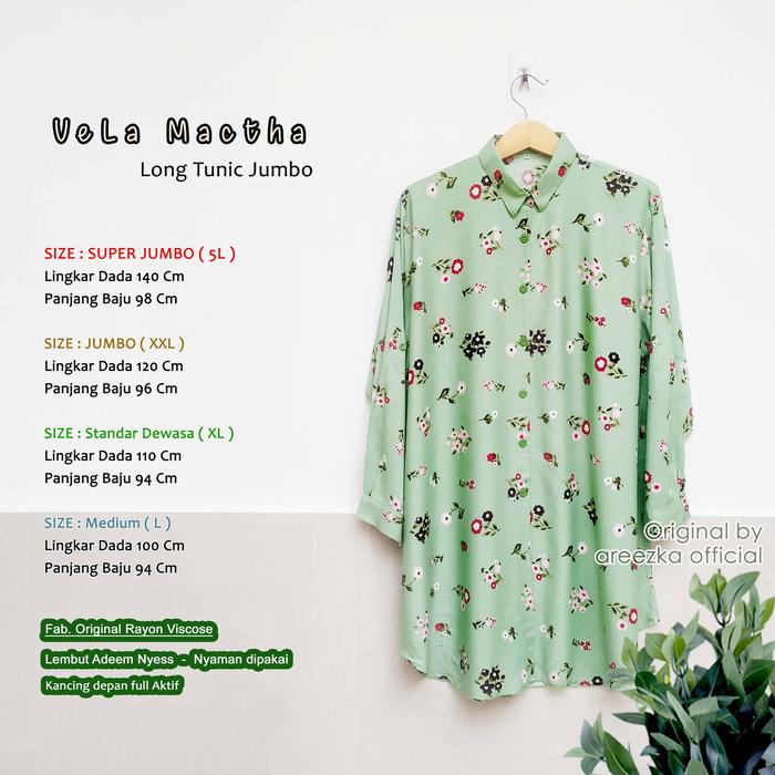 VeLa Matcha Kemeja Tunik Areezka Motif Rayon Viscose Premium LD 120 140
