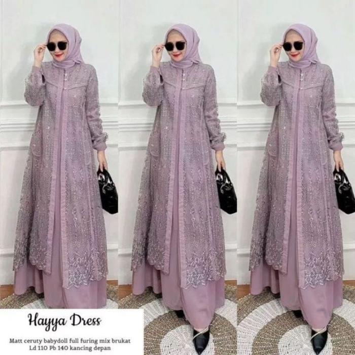 Gamis Brokat Pesta Wanita Muslimah Terbaru 2023 / Dress Hayya / Gamis Wanita Bahan Ceruti Babydoll M