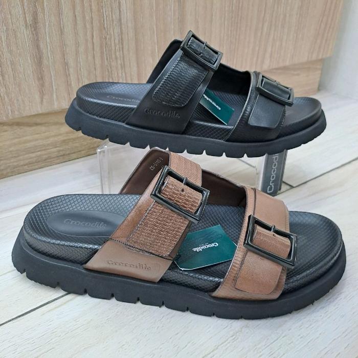 sandal pria crocodile bahan kulit sol karet empuk