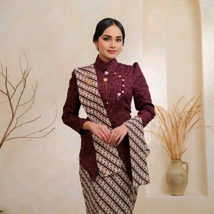 Debatik - Atasan Kebaya Janggan Premium Fukuro 3D Bross Payet Baju Kondangan Wisuda Pesta Kekinian M