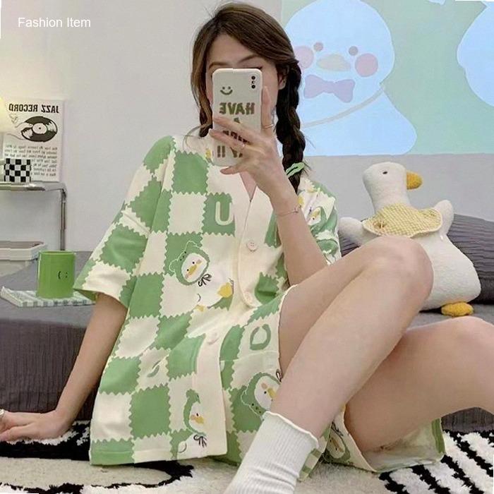 Yooyi Baju Tidur Wanita Set Dewasa Sexy Jumbo Celana Pendek Piyama HP Perempuan Model Kemeja Hot Pan